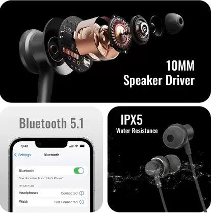 Black Bluetooth Wireless Neckband Earphone