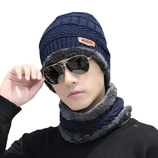 Woolen Winter Wear Cap with Neck Muffler Set for Men and Women