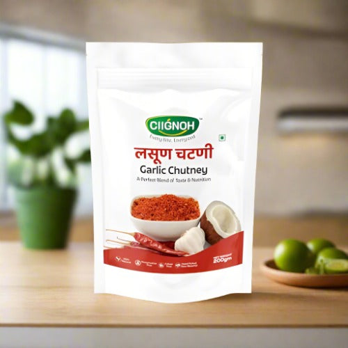 A CIIGNOH | Garlic Chutney 200GM | Lasun Chutney | Lasun Chuteny Ideal with Jawar Bhakri, Wheat Bread, Idli, Dosa & Vada Pav | Ready-to-Eat Chutney