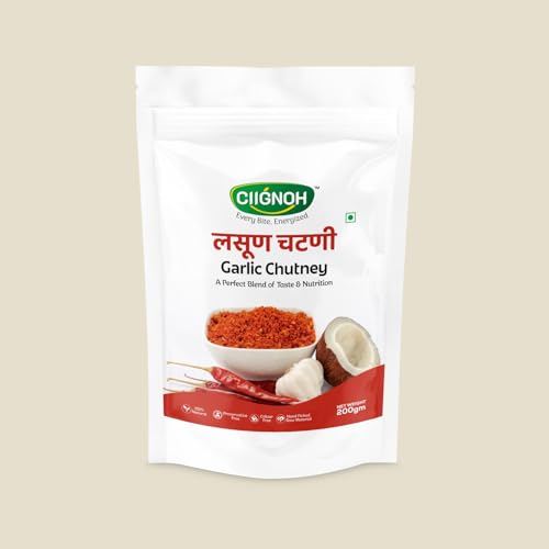 A CIIGNOH | Garlic Chutney 200GM | Lasun Chutney | Lasun Chuteny Ideal with Jawar Bhakri, Wheat Bread, Idli, Dosa & Vada Pav | Ready-to-Eat Chutney