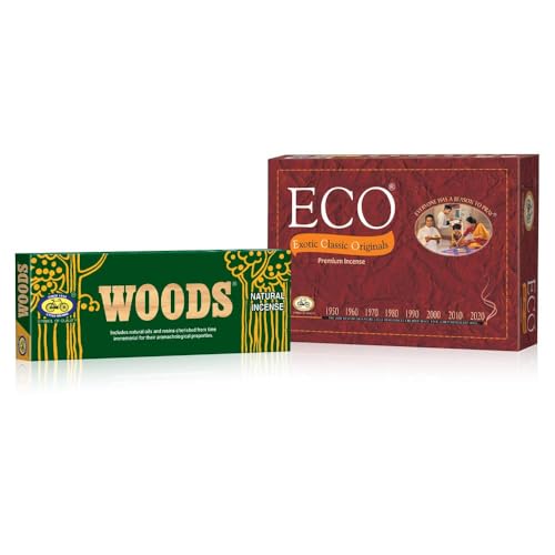 Woods Natural Incense Sticks, 9 Inch, Pack of 2 (64 Agarbatti Sticks) | Lasts Upto 60 Mins per Stick | Woody, Sandal, Resin, Cedar, Masala, Amber, Natural Fragrance for Puja, Meditation