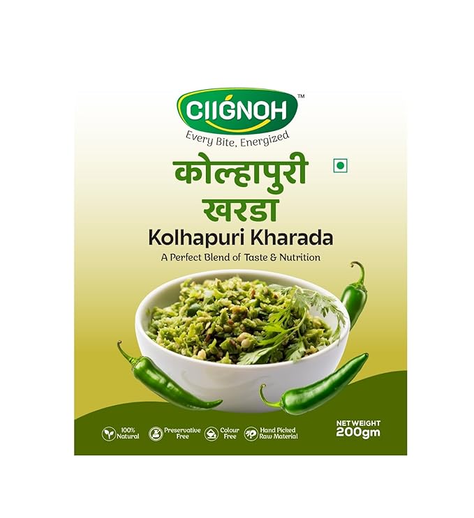 A CIIGNOH Green Chilly Thecha | Kolhapuri Kharada | A Perfect Blend of Taste & Nutrition | Maharashtrian Flavor | Ready-to-Eat (200gm)