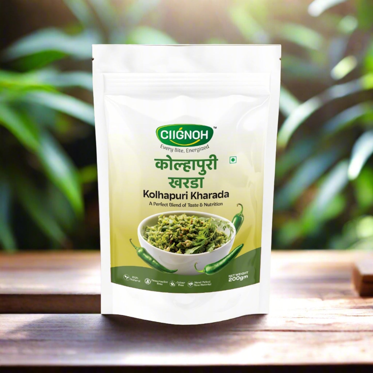 A CIIGNOH Green Chilly Thecha | Kolhapuri Kharada | A Perfect Blend of Taste & Nutrition | Maharashtrian Flavor | Ready-to-Eat (200gm)