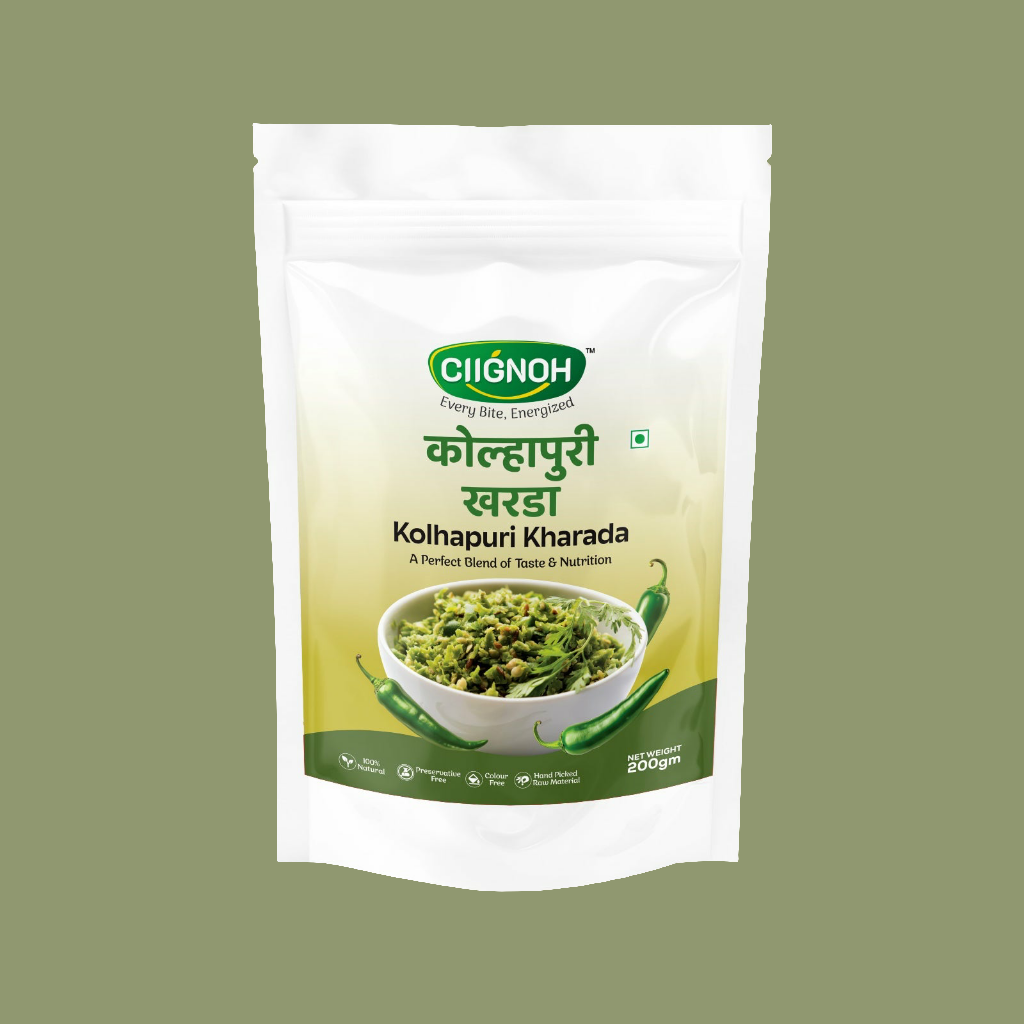 A CIIGNOH Green Chilly Thecha | Kolhapuri Kharada | A Perfect Blend of Taste & Nutrition | Maharashtrian Flavor | Ready-to-Eat (200gm)