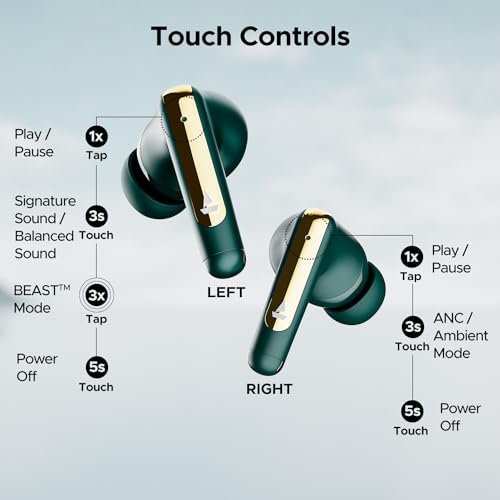 boAt Airdopes 141 ANC TWS Earbuds with 32 dB ANC, 42 HRS Playback, 50ms Low Latency Beast™ Mode, IWP™ Tech,Signature Sound,Quad Mics with ENx™,ASAP™ Charge,USB Type-C Port & IPX5(Green)