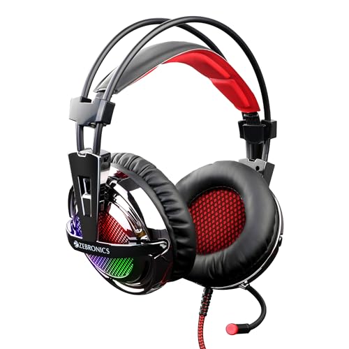 Zebronics ZEB-ORION USB Headphone with simulated 7.1 surround sound, 40mm driver, RGB LED, Advanced Windows software, 2m Braided cable, In-line control pod, Flexible mic and Suspended headbands