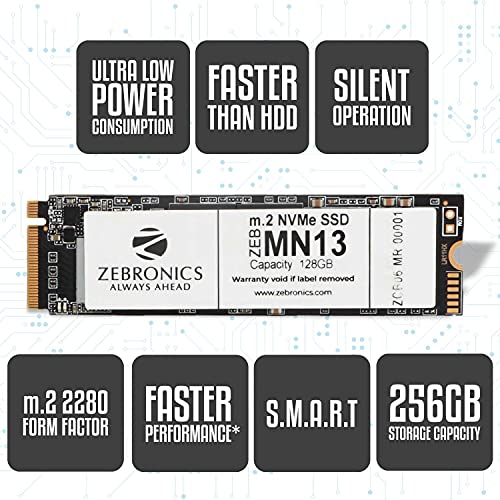 ZEBRONICS ZEB-MN13 128GB M.2 NVMe Solid State Drive (SSD), with 1622MB/s Read Speed, PCIe Gen 3.0, Next Level Performance, Ultra Low Power Consumption, Thermal Management and Silent Operation.