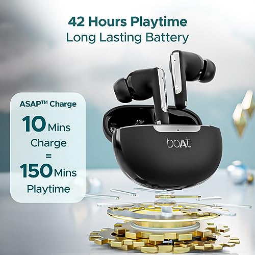 boAt Airdopes 141 ANC TWS Earbuds with 32 dB ANC, 42 HRS Playback, 50ms Low Latency Beast™ Mode, IWP™ Tech,Quad Mics with ENx™,ASAP™ Charge,USB Type-C Port & IPX5(Gunmetal Black)