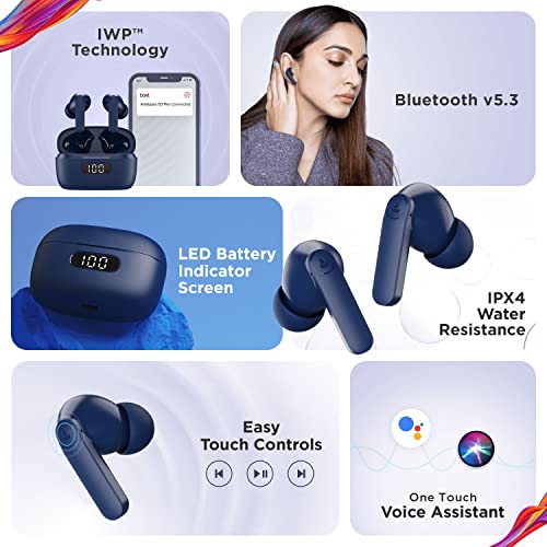 boAt Airdopes 121 PRO TWS Earbuds Signature Sound, Quad Mic ENx™, Low Latency Mode for Gaming, 50H Playtime, IWP™, IPX4, Battery Indicator Screen(Royal Blue)