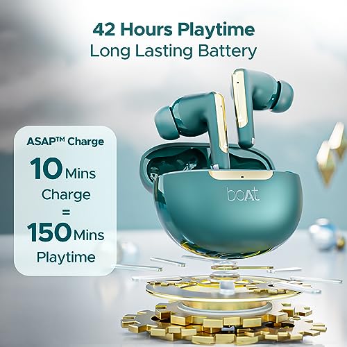 boAt Airdopes 141 ANC TWS Earbuds with 32 dB ANC, 42 HRS Playback, 50ms Low Latency Beast™ Mode, IWP™ Tech,Signature Sound,Quad Mics with ENx™,ASAP™ Charge,USB Type-C Port & IPX5(Green)