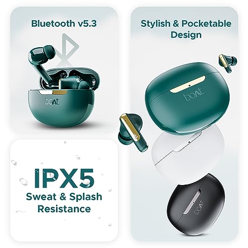 boAt Airdopes 141 ANC TWS Earbuds with 32 dB ANC, 42 HRS Playback, 50ms Low Latency Beast™ Mode, IWP™ Tech,Signature Sound,Quad Mics with ENx™,ASAP™ Charge,USB Type-C Port & IPX5(Green)