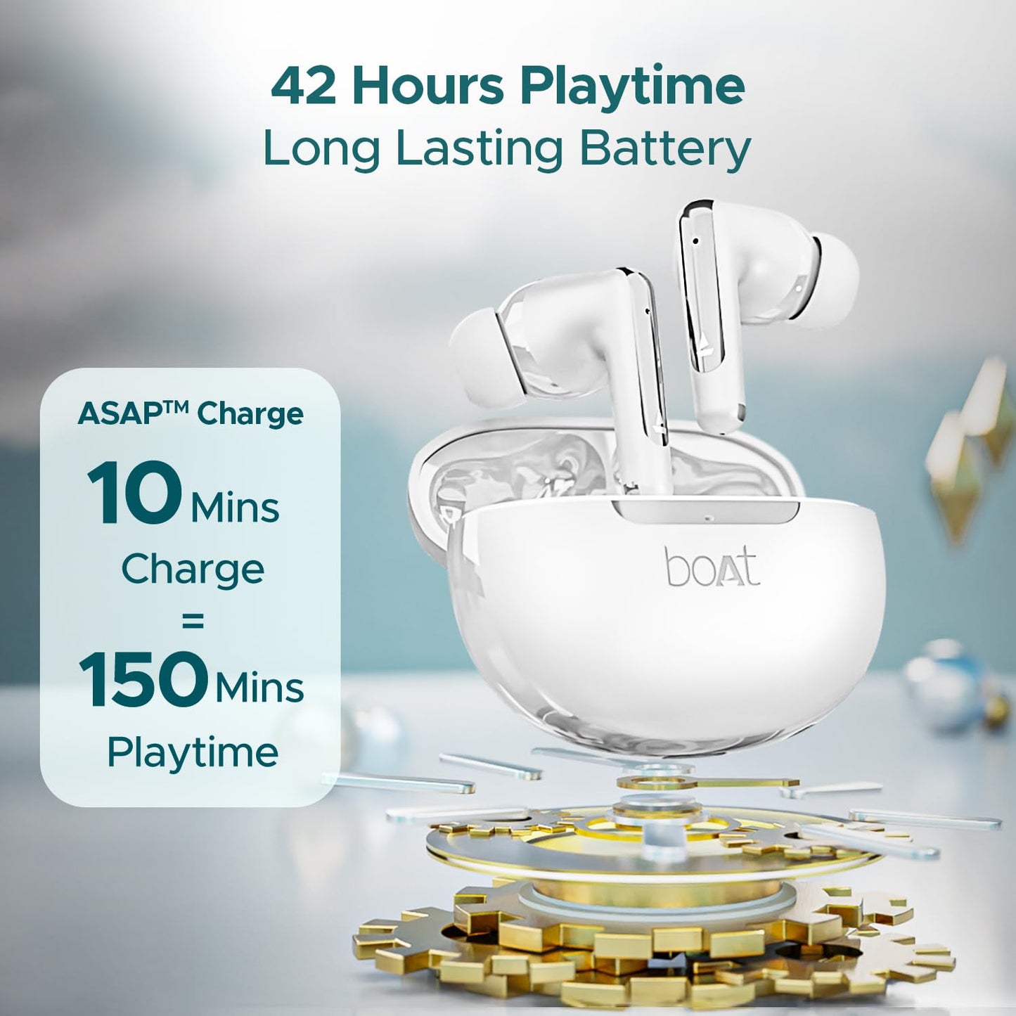 boAt Airdopes 141 ANC TWS Earbuds with 32 dB ANC, 42 HRS Playback, 50ms Low Latency Beast™ Mode, IWP™ Tech,Signature Sound,Quad Mics with ENx™,ASAP™ Charge,USB Type-C Port & IPX5(White)